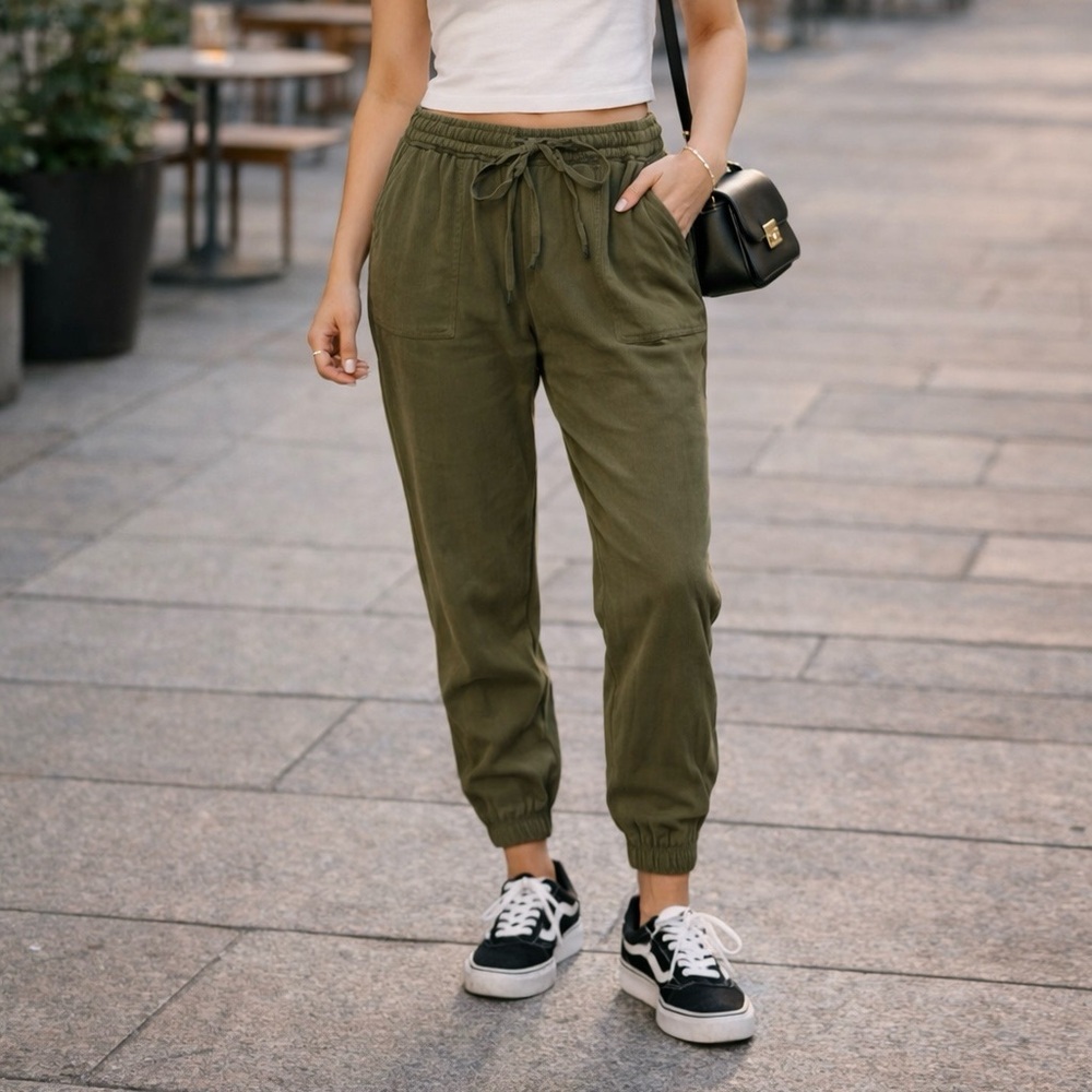 Victoria's Secret Pink Green Woven Twill Joggers Pants feb sale